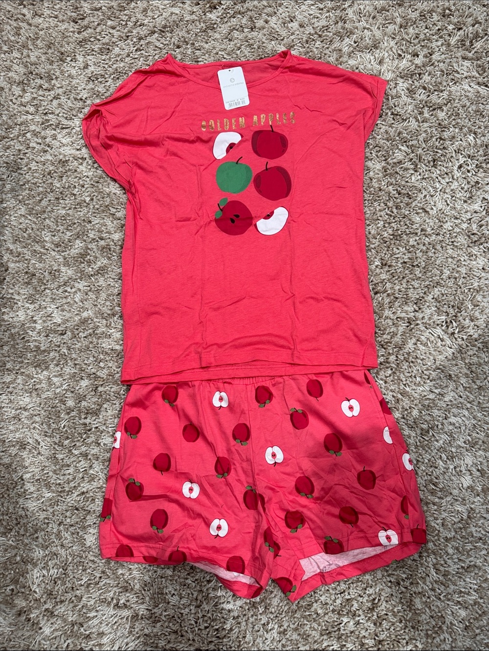 Girls Coral Apple Print Short Pajama Set